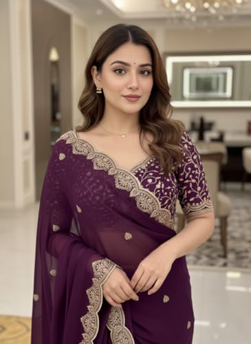 Image of Yashika Women Vichitra Silk Saree with Embroidered Border| Sarees Bollywood Sari | New Sarees | Saree Blouse| Designer Saree (AZ-YS-OG-LADYQUEEN-Parent)