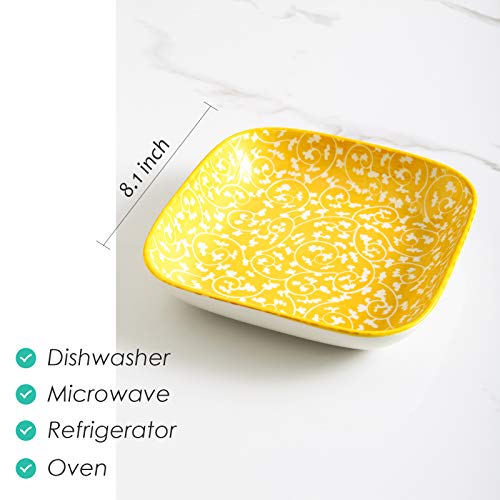 Selamica Porcelain 8-Inch Square Dinner Plates, Salad Pasta Bowls, Set Of 6, Assorted Colors #TOP1