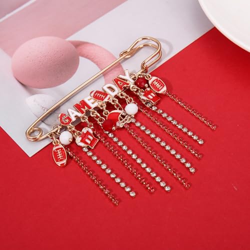 Image of Game Day Brooches for Women Football Brooch Pins Touch Down Brooches Red Black Blue White Team Spirit Accessories Game Day Outfits Football Jewelry Party Favor Gifts