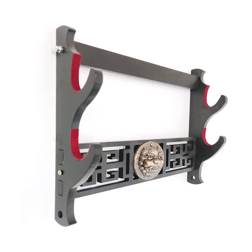 Arma De Espada De Madera Soporte De Pared De Espada Negra Con Acolchado Rojo, Soporte De Exhibición De Gama Alta, Soporte De Arma De Patrón De Estilo Chino Para Decoración Del Hogar Katana,2 Tier