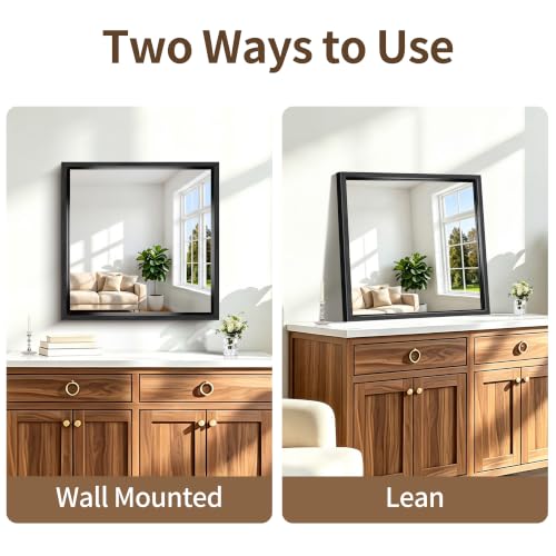 Image of 24x24 Square Black Mirror, Bathroom Mirrors for Over Sink 0.6 inch Thickened Deep Frame, Brushed Black Rectangle Mirrors for Wall, Shatterproof Tempered Glass, Antirust, Horizontally or Vertically