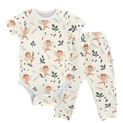 vvfelixl Unisex Short Sleeve Baby Pants Sets,Cartoon Cupid Arrows Baby Bodysuits Set,Babys Layette Sets Clothes for 18-24M