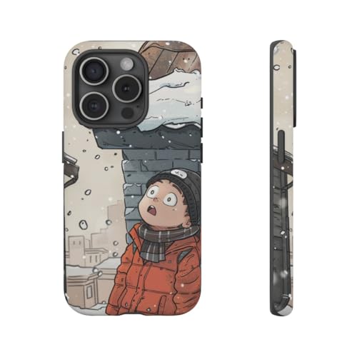 Coque mate rigide pour iPhone 15 Pro Chibi toit enneigé