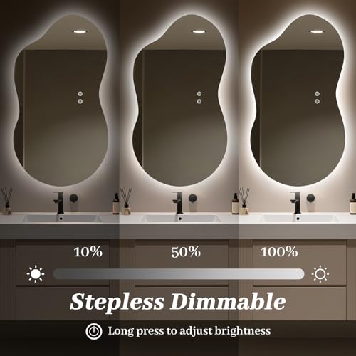 Image of WallBeyond 36 inchx20 inch Irregular LED Vanity Mirror with Backlight, Asymmetrical Bathroom Mirror with Lights for Makeup or Modern Sink Area, Anti-Fog & Dimmable, Horizontal /Vertical Mount