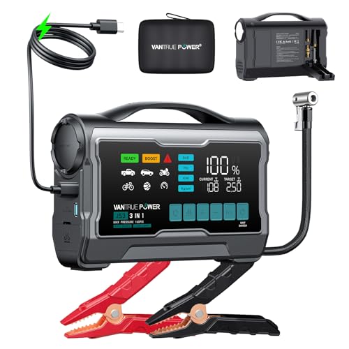 VANTRUE POWER JS3 3250A Réels Booster Batterie Voiture avec Gonfleur 160PSI, 12V Démarreur Portable avec 9