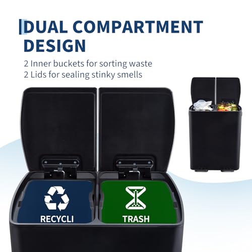 Caneca de basura doble 60L acero inoxidable negra miniatura 5