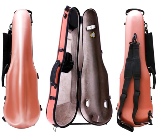 YoungMonic Violin Case 4/4 Full Size Carbon Fiber Box with Straps 2 Bows Holder Lightweight Violin Case Durable Carry Strong Violin Bags & Cases