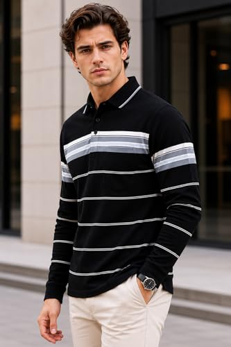 Image of Full Sleeve Polo T Shirt for Men Cotton with Pocket and Collar - Regular Fit Tshirt