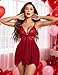 Avidlove Valentine Lingerie for Women Lace Babydoll Chemise Sheer Mesh Lingerie Dress Wine Red Medium