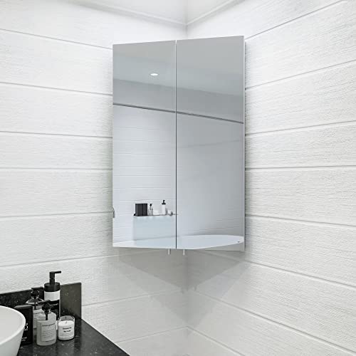Croydex Wc766105Az Avisio Double Door Corner Bathroom, 27.6" H X 17.7" W Medicine Cabinet, Stainless Steel #TOP19
