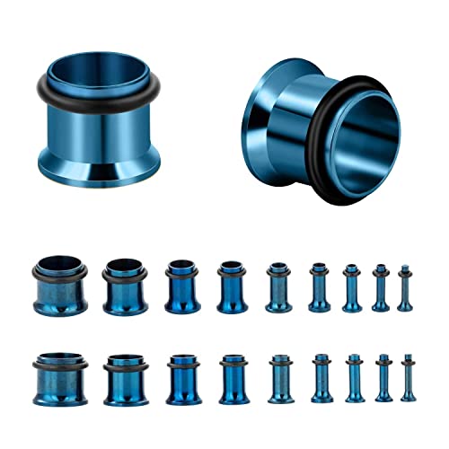 Kubooz 9Pairs Stainless Steel Single Flared Ear Plugs Kit Tunnels Gauges Stretcher Piercings Mixed Size 14G-00G, 10 Grams #TOP1