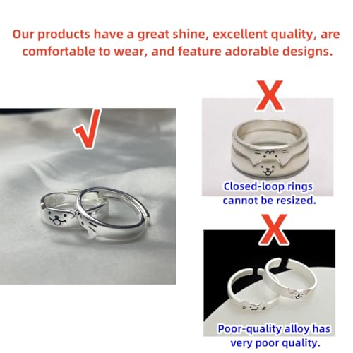 Generic Dogs and Cats Ring Cute Kitten Puppy Ins Niche Advanced Design Couple Rings Silver Adjustable Interlocking love, 7040901754322