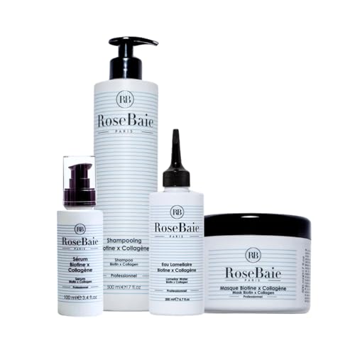ROSEBAIE | Routine Complète Biotine et Collagène | Réparation Pousse Cheveux | Shampoing 500ml | Masque 500ml | Eau Lamellaire 200ml | Sérum 100ml