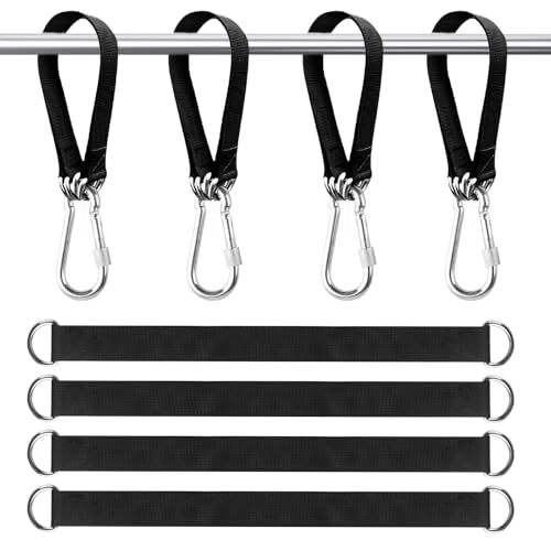 4 Hängematte Befestigung Gurt,30 x 2.5cm Hängematte Schaukel Befestigung Baum Balken,Schaukelbefestigung Schaukel Aufhängung Seil,Hängesessel Gurt mit 4 Karabiner für Outdoor Hängesessel Schaukels