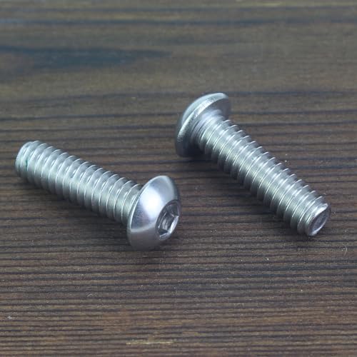 Image of 25 Pieces 1 /4-20 x 7 /8 inch Button Head Socket Cap Screws Bolts, HELIFOUNER 304 Stainless Steel (18-8) Screws, Bright Finish, Fully Threaded