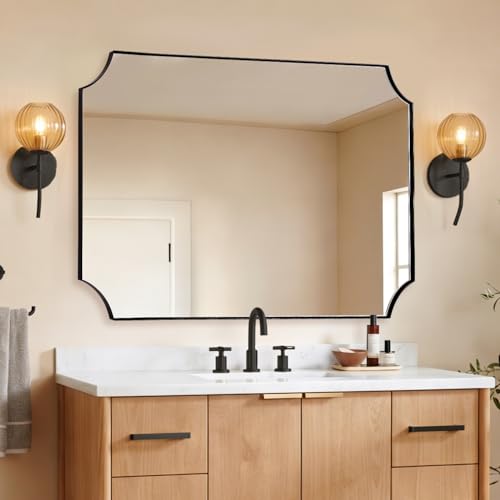 Image of MIRRORART Large Scalloped Bathroom Mirrors for Wall, 30x40'' Black Mirror