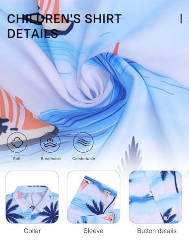 Image of Hawaiian Shirt for Boys Button Down Wrinkle Free Shirt Short Sleeve Funny Beach Casual Summer Print Top for Kids 4-15 Years