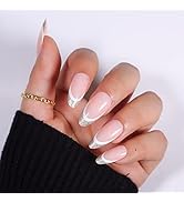 Celepaty French Tip Press on Nails Silver Glitter Fake Nails Almond Shape Medium Length False Nai...