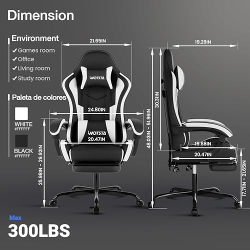 Image of Ergonomic Gaming & Office Chair, Footrest, Racing Design Black /White | PVC with headrest,lumbar, Adjustable Height recliner for adults 2D-Linkage Armrests for 300LBS