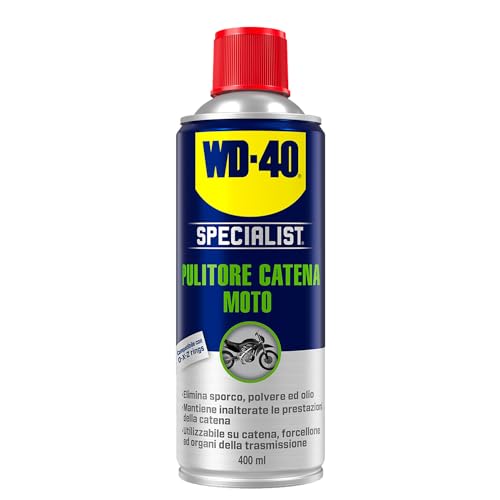 WD-40 - Specialist - Pulitore Catena Moto - Asciugatura rapida, Non lascia residui - Pulisce, previene l'usura - Per catene, forcelloni e trasmissioni - Compatibile con O, X e Z ring - Spray 400ml