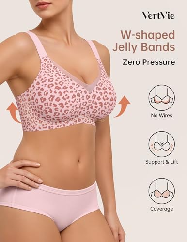 Image of Vertvie Wireless Bras Women Seamless Jelly Supportive Mesh Crossover Bra No Underwire Push Up Full Coverage T-Shirt Bralette