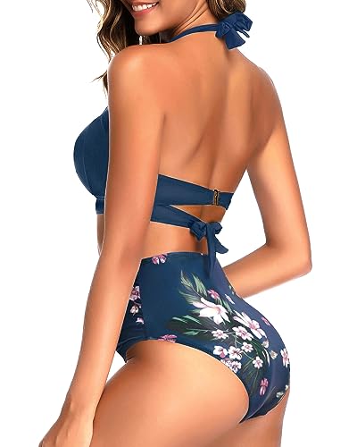 Image of Tempt Me Women Two Piece Swimsuit High Waisted Bikini Halter Vintage Retro Bathing Suit Push up Swimwear