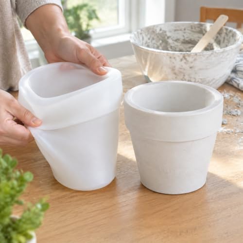 TRENDIVIBE DIY Flower Pot Silicone Mold for Plaster Cement Succulent Planters, Modern Minimalist Large Flower Pot Mold 5821 - Image 5