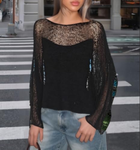 KMBANGI Women Sheer Knit Poncho Lightweight See Through Shrug Bolero Sweater Top Mesh Knit Shawl Wraps Cover Up2