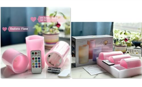 Adoria AF143-1C Pink Flameless Led Candles Set Of 3-Real Wax Pillar Candles With Rose Scented Remote And Timer thumb #5