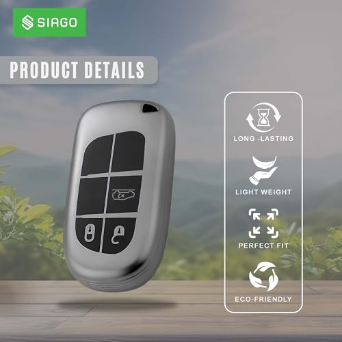 Image of SIAGO TPU Key Cover and Round Key Chain Compatible with Jeep Meridian, Compass, Trailhawk 3 Button Flip Key (Grey)
