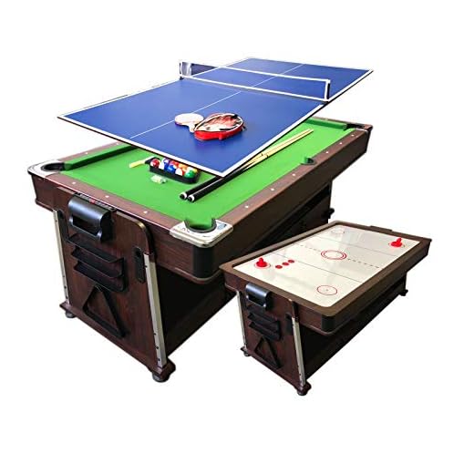 4 in 1 - 7Ft Green Pool Table + Air Hockey + Tennis Table Tennis + Dinner Table