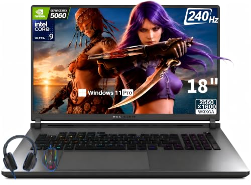 Image of ASUS ROG Strix G18 Gaming Laptop, 18 inch 2.5K 240Hz Nebula Display, Intel 24-Core Ultra 9 275HX, GeForce RTX 5060 8GB GDDR7, 64 GB DDR5, 4 TB SSD, Thunderbolt 4, Wi-Fi 7, RGB Backlit KB, Windows 11 Pro