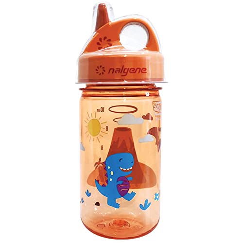 Image of Nalgene Kids Sustain Grip-N-Gulp Water Bottles Made with Material Derived from 50% Plastic Waste, Leak Proof Sippy Cup, Durable, BPA and BPS Free, Dishwasher Safe, Reusable, 12 Ounces, Orange Volcano