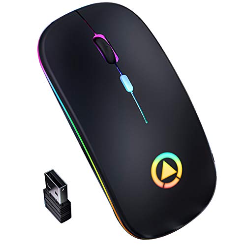 Queen.Y Reina. Y Mouse Óptico Inalámbrico 2. 4Ghz Delgado Inalámbrico con RGB Retroiluminado USB Recargable para Computadora Portátil