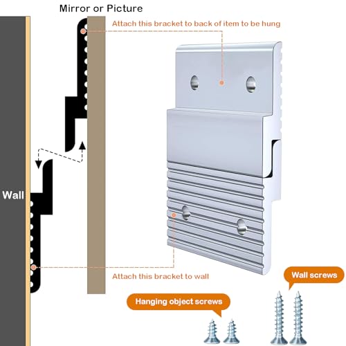 Image of Apragaz French Cleat, Heavy Duty Hanging Picture and Mirror Hanger with Screws, Keep Level, Aluminum, Holds 30 lbs. per Pair, 2 inch - 6 Pair