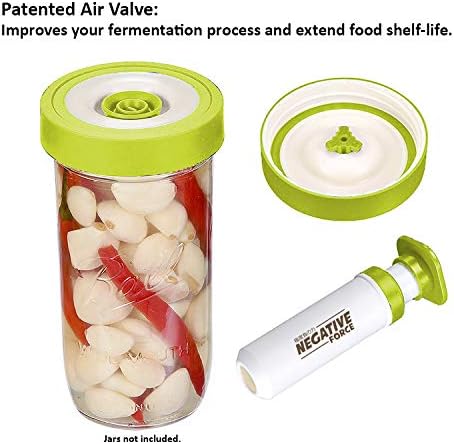 Fermentation Lids Kit by Negative Force with lids + 1 Pump for Wide Mouth Mason Jars (2 Wide Mouth Lids + pump)