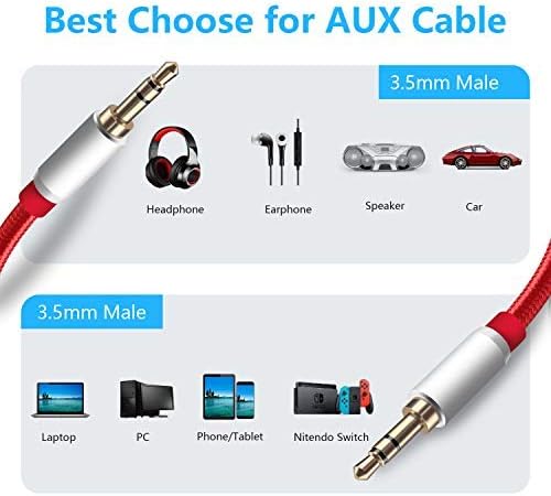 Miniatura 3 de Cable auxiliar Bstxnwen de 25 pies, cable de audio de 0.138 in de nailon trenzado, cable auxiliar de 0.138 in macho a macho, cable de audio estéreo