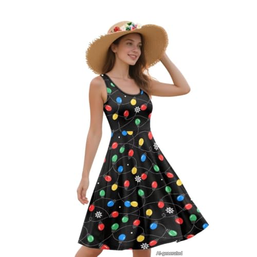 Image of Women Stylish Tank Dresses Sleeveless Round Neck Midi Casual Dress with Pocket for Summer