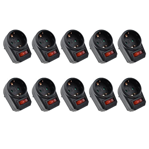10 Steckdosenadapter mit Schalter inkl. Kindersicherung schwarz (spart Strom und schont die Umwelt) Cover