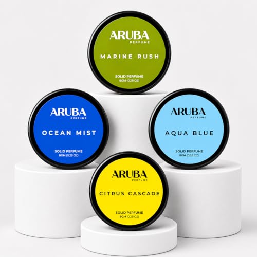 Image of Set of 4 Alcohol Free. Citrus Cascade | Aqua Blue | Ocean Mist | Marine Rush |Solid Perfumes | Wax Perfumes for Men & Women | Non-Greasy Cologne | Strong & Lasting Fragrance | Gifting Pack for Him & Her