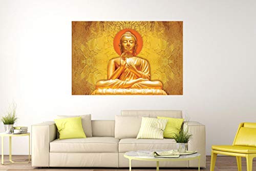 Masstone Gold Buddha Sparkle Coated Self Adhesive Digital Reprint Spiritual Painting Without Frame (36 x 24 inch, Multicolour)