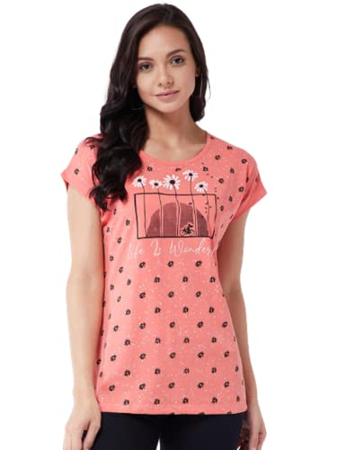 Image of Modeve Women Printed Cotton Blend Half Sleeve Round Neck T-Shirt for Summer