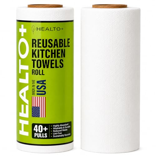 Image of HEALTO+ (New-Gen) Reusable Kitchen Towel Roll (40 Sheets) / 4000 Times Washable, Highly Absorbent Thick & Soft Kitchen Wipes (Cross-Weaved Fabric).
