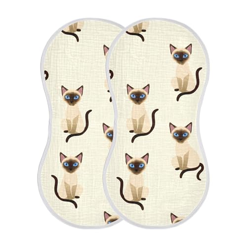 Burbuja Siamese Cats Muslin Baby Burp Cloths, Soft & Absorbent Cotton Burping Rags for Newborn Boys & Girls, 2 Pack