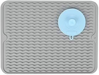 SUPER KITCHEN Large Silicone Dish Drying Mat Draining Board Mat Drainer Mat with a Multifunctional Silicone Sponge Scrubber, Heat Resistant Trivet Countertop Protector(40×30cm, Grey)
