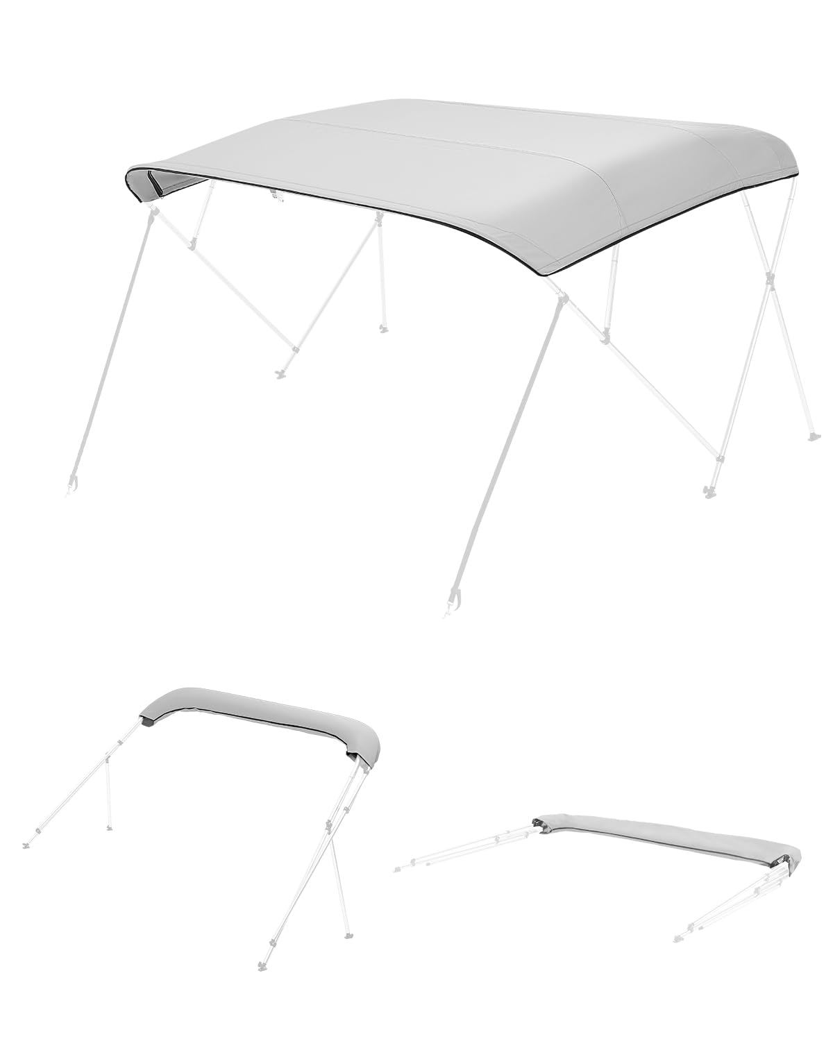 VEVOR 4 Bow Boat Bimini Tops, 600D Polyester Canopy, Waterproof & Sun Protection Boat Awning Canopy with Storage Bag, Bimini Top Replacement, 96"Lx(91"-96") W, Light Grey(Support Frame Not Included)