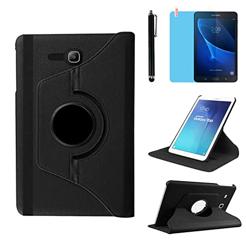 Case for Samsung Galaxy Tab 3 Lite 7.0'' 2014 (SM-T110 T111 T113 T116) - 360 Degree Rotating Stand Case Full Protective Cover,with Stylus Pen,Screen Film (Black)