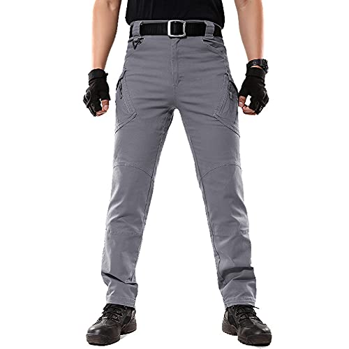 Labeyzon Men's Outdoor Work Military Tactical Pants Lightweight Rip-Stop Casual Cargo Pants Men (Grey, 34W X 32L) #TOP1