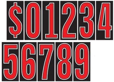 7 1/2 Vinyl Number Decals, Windshield Pricing Stickers, Red, Black, & White Car Lot Pricing Numbers, 11 Dozen