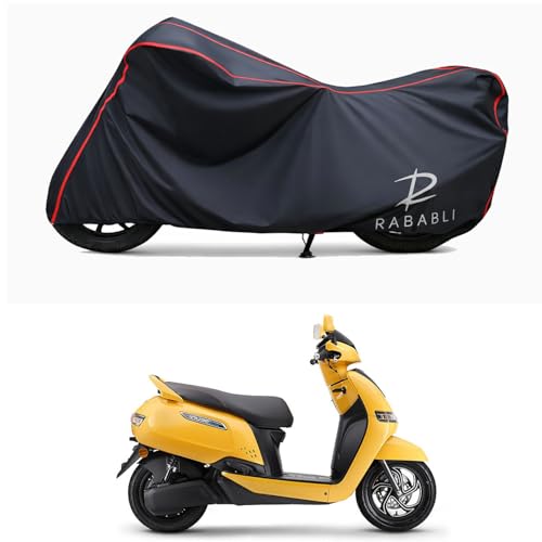 Image of Waterproof Bike Body Cover Compatible for | TVS iQube Electric ST | Taffeta Fabric, Red Piping Design, Bottom Elastic Fit | Dustproof, Sun UV & Rain Protection for All Bikes